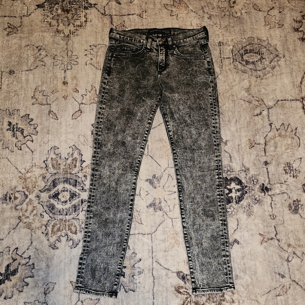 VEORNICA BEARD Brooke Skinny Mid Rise Stylish Black Acid Wash Jeans Size 25/0